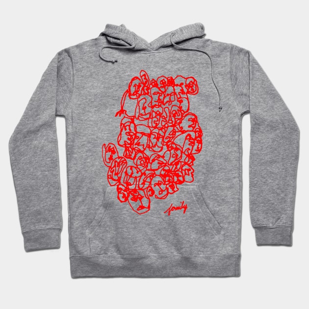 Family Line Drawing Art Red Print Hoodie by terrybain